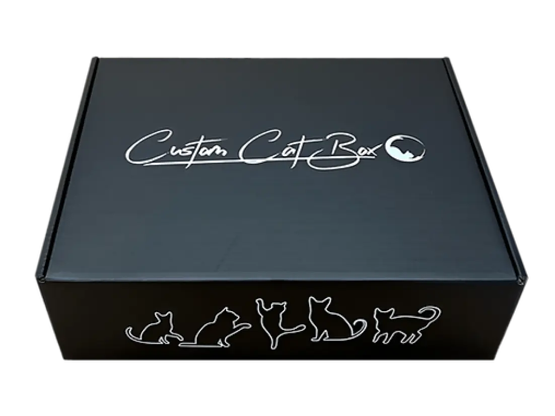 A black subscription box from Custom Cat Box